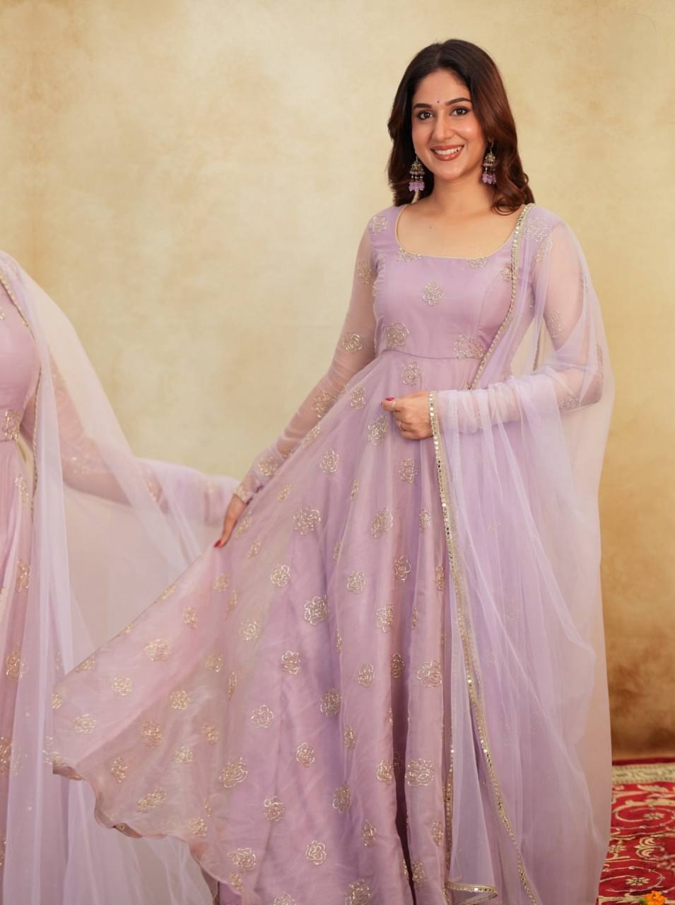 Soft Semi Viscose Sequins Work Gown with Dupatta – Fully Stitched Designer Party Wear