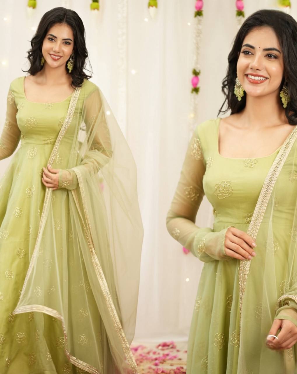 Soft Semi Viscose Sequins Work Gown with Dupatta – Fully Stitched Designer Party Wear