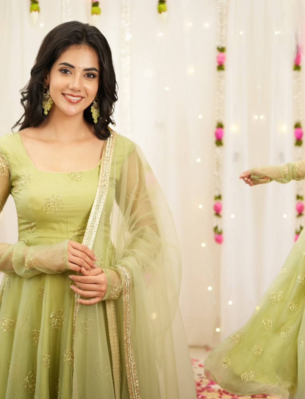 Soft Semi Viscose Sequins Work Gown with Dupatta – Fully Stitched Designer Party Wear