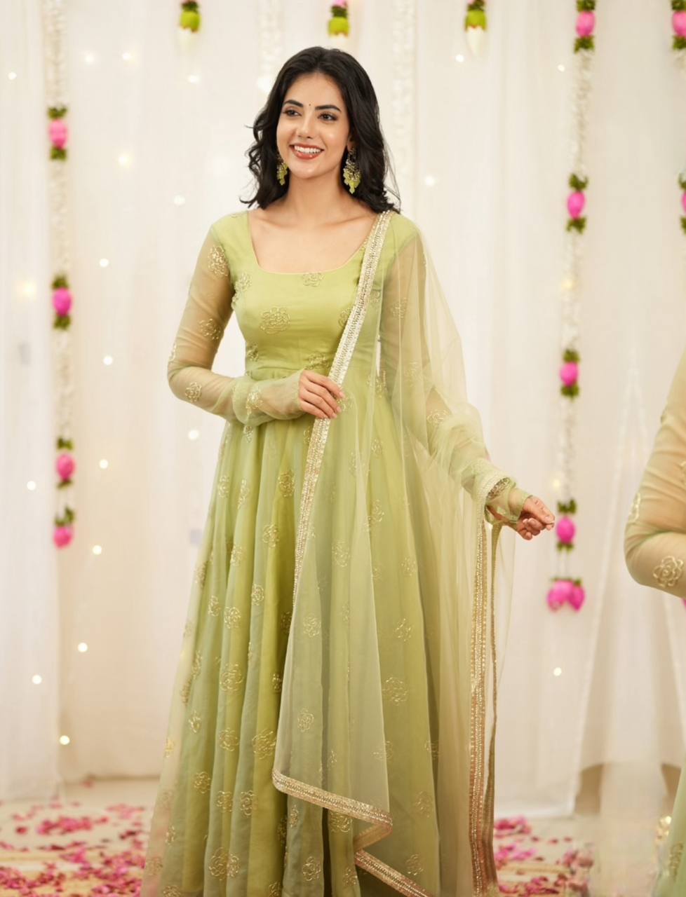 Soft Semi Viscose Sequins Work Gown with Dupatta – Fully Stitched Designer Party Wear
