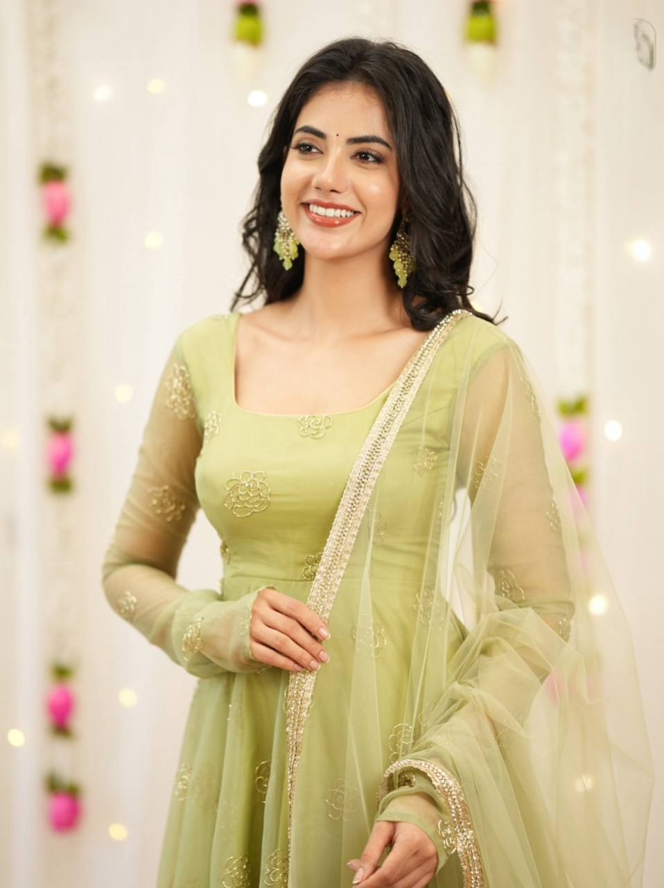 Soft Semi Viscose Sequins Work Gown with Dupatta – Fully Stitched Designer Party Wear