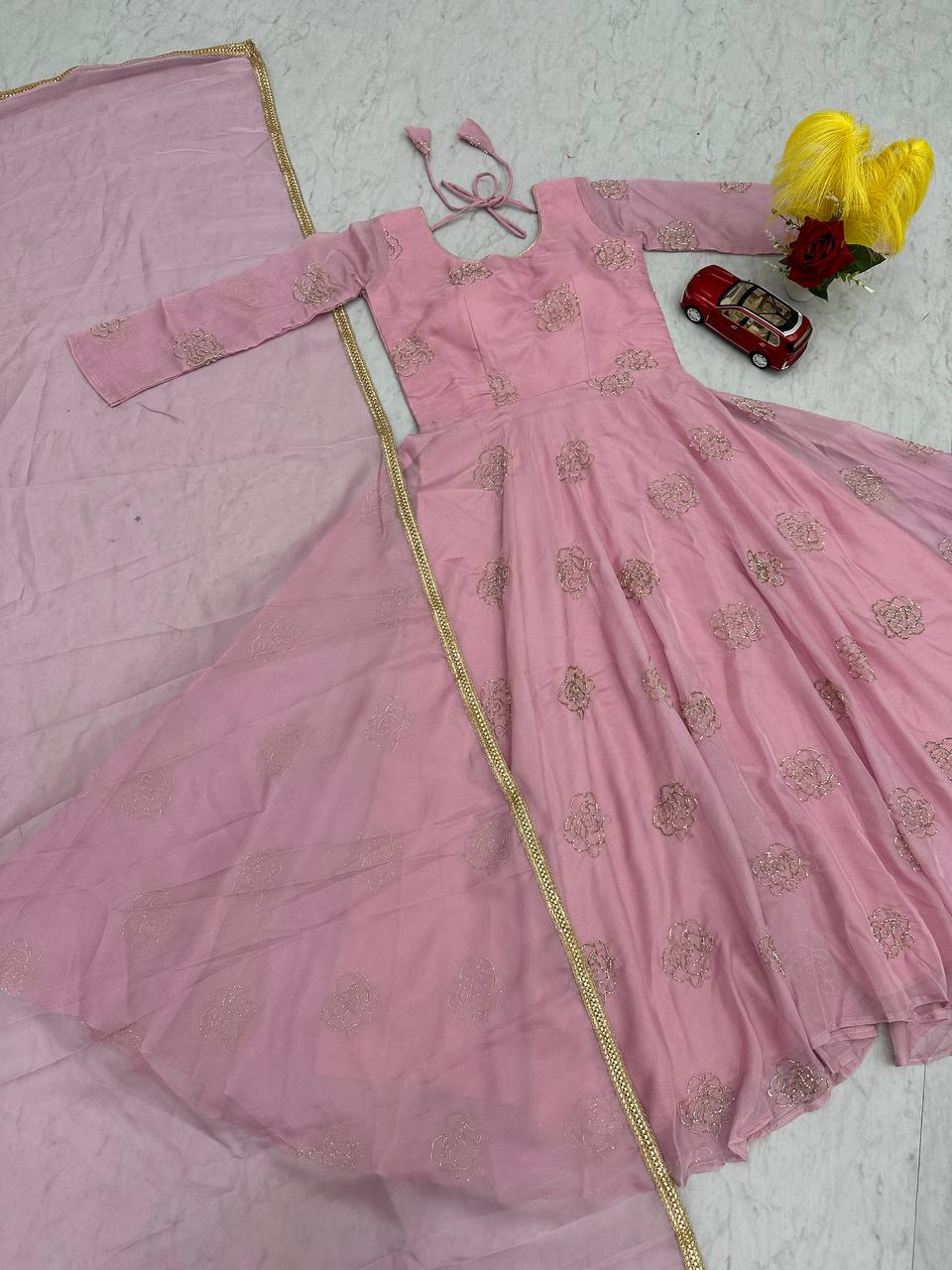 Soft Semi Viscose Sequins Work Gown with Dupatta – Fully Stitched Designer Party Wear