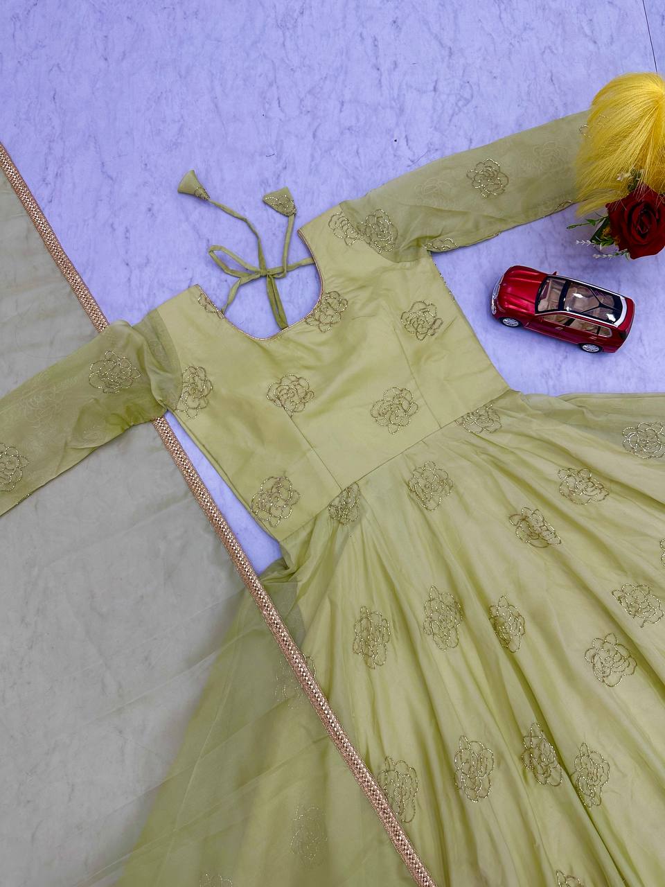 Soft Semi Viscose Sequins Work Gown with Dupatta – Fully Stitched Designer Party Wear
