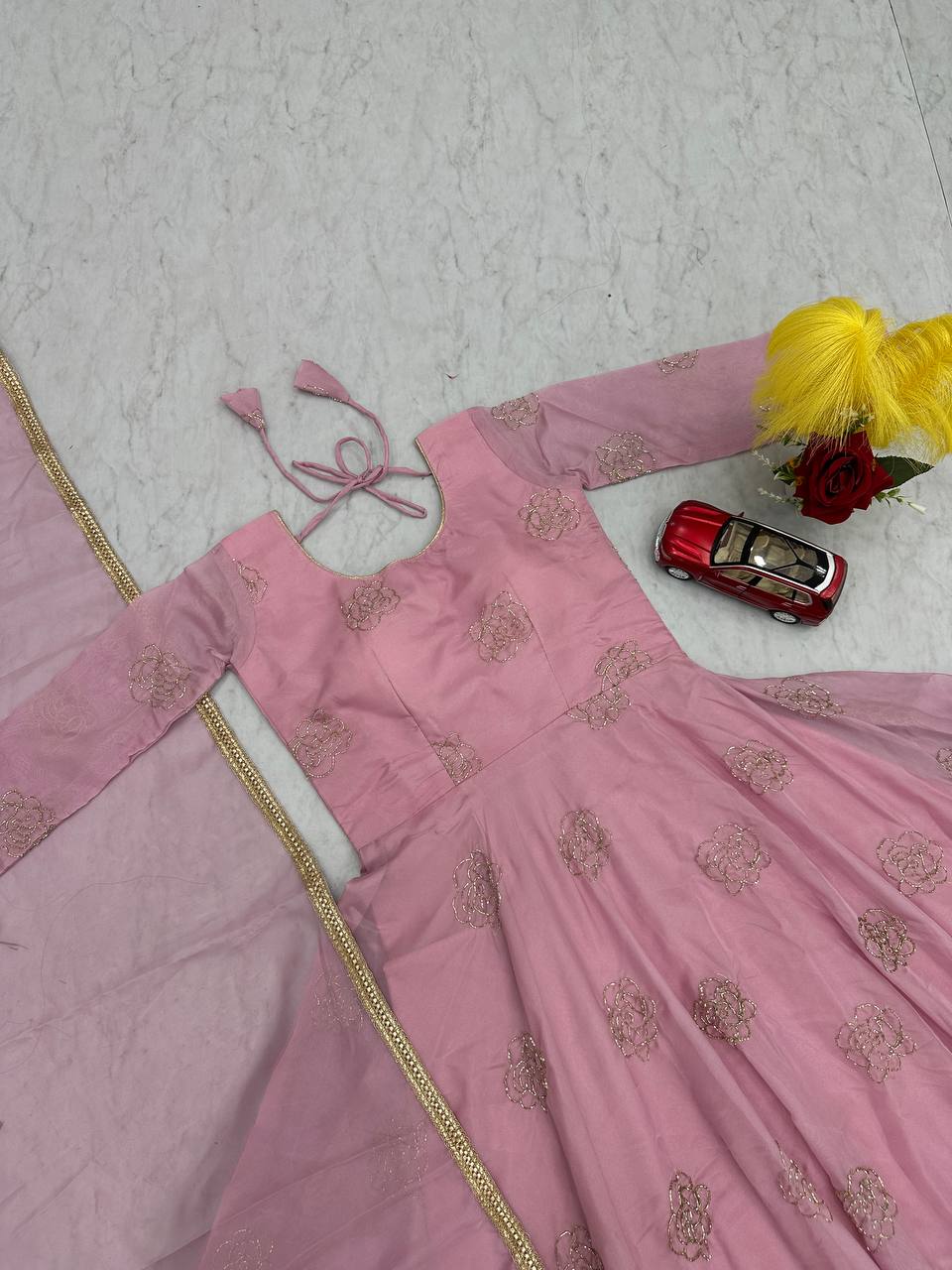 Soft Semi Viscose Sequins Work Gown with Dupatta – Fully Stitched Designer Party Wear
