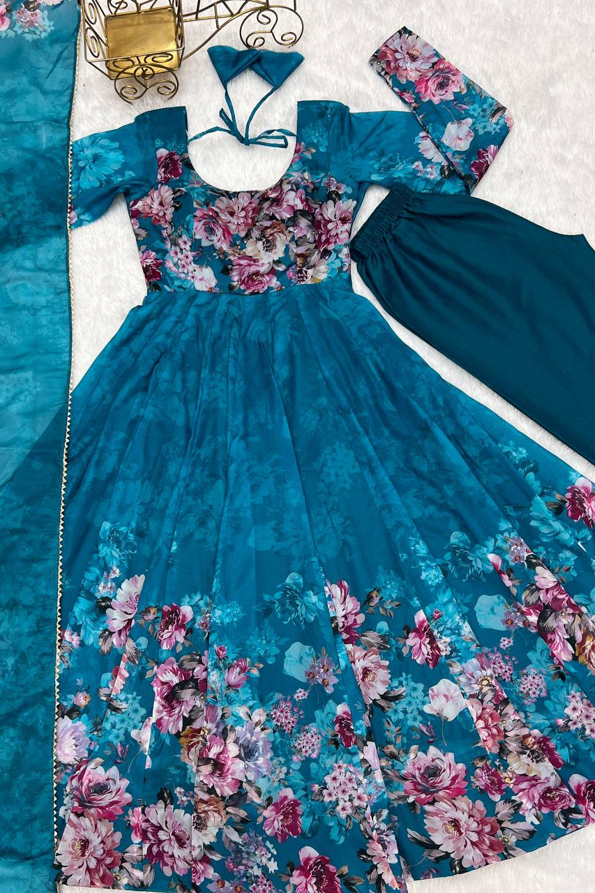 Soft Organza Silk Anarkali Gown Set with Gota Patti Dupatta & Pant