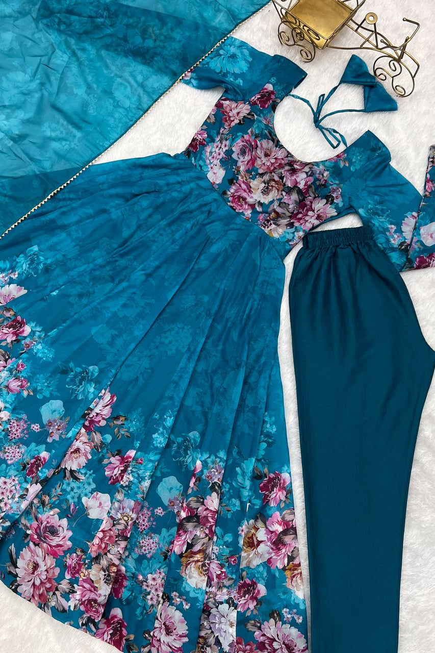 Soft Organza Silk Anarkali Gown Set with Gota Patti Dupatta & Pant