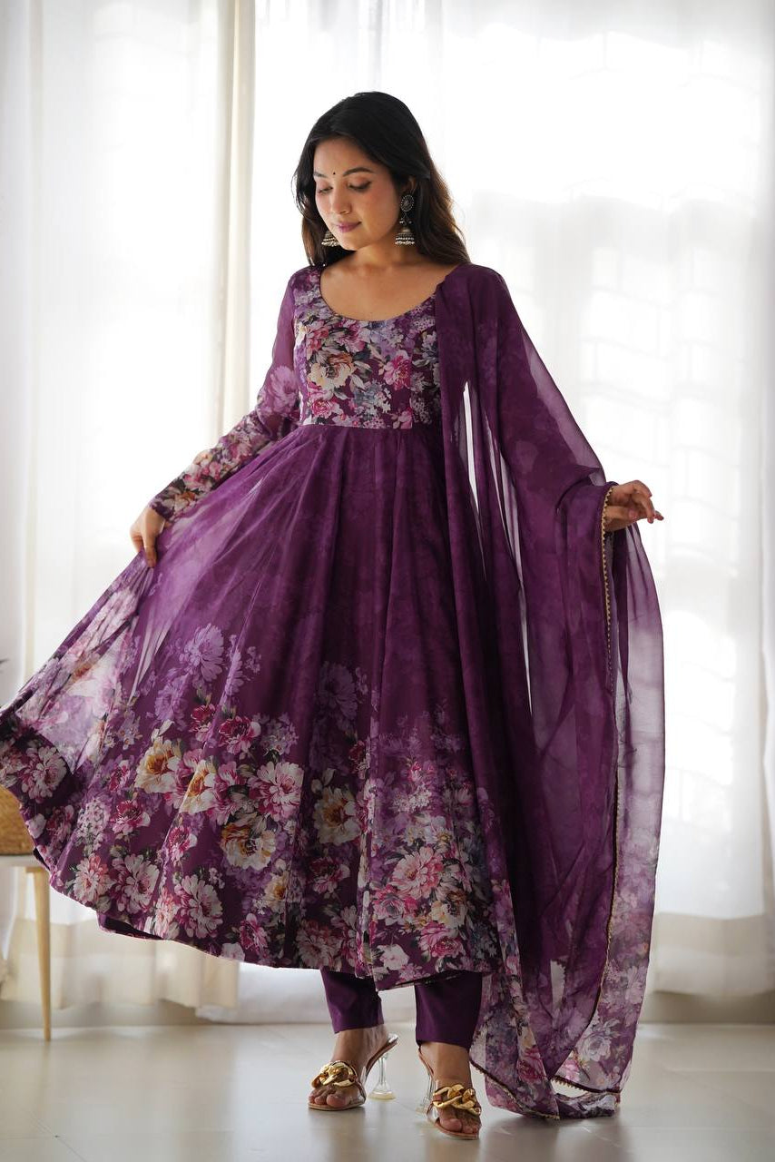Soft Organza Silk Anarkali Gown Set with Gota Patti Dupatta & Pant
