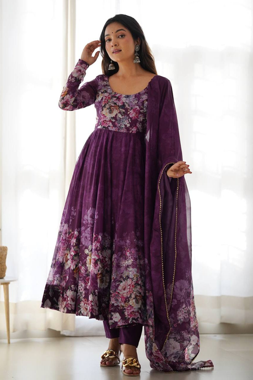 Soft Organza Silk Anarkali Gown Set with Gota Patti Dupatta & Pant