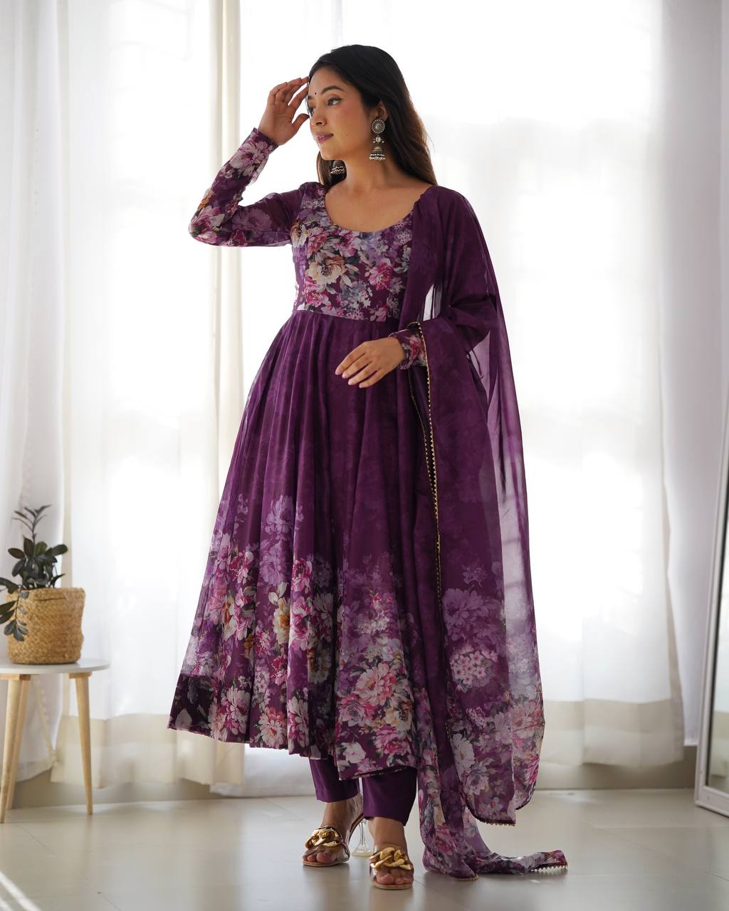 Soft Organza Silk Anarkali Gown Set with Gota Patti Dupatta & Pant