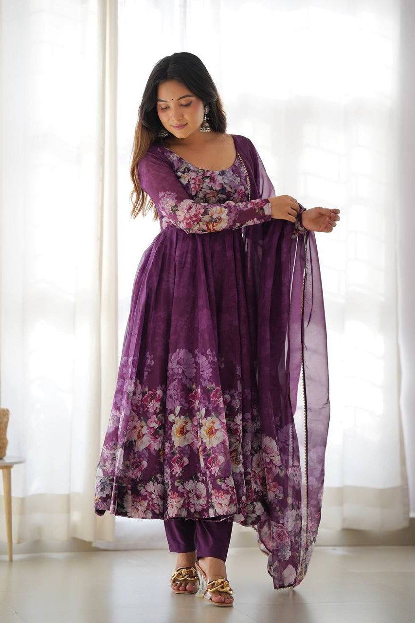 Soft Organza Silk Anarkali Gown Set with Gota Patti Dupatta & Pant