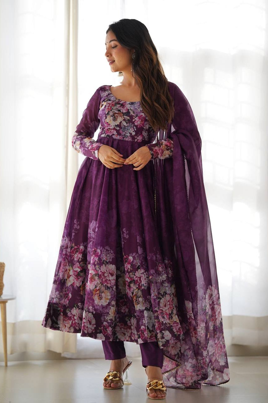Soft Organza Silk Anarkali Gown Set with Gota Patti Dupatta & Pant