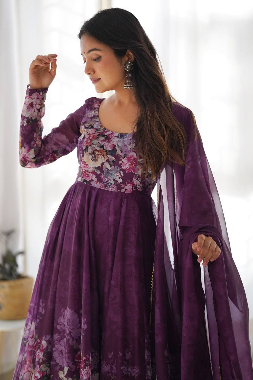 Soft Organza Silk Anarkali Gown Set with Gota Patti Dupatta & Pant