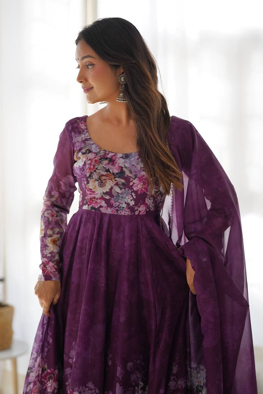 Soft Organza Silk Anarkali Gown Set with Gota Patti Dupatta & Pant