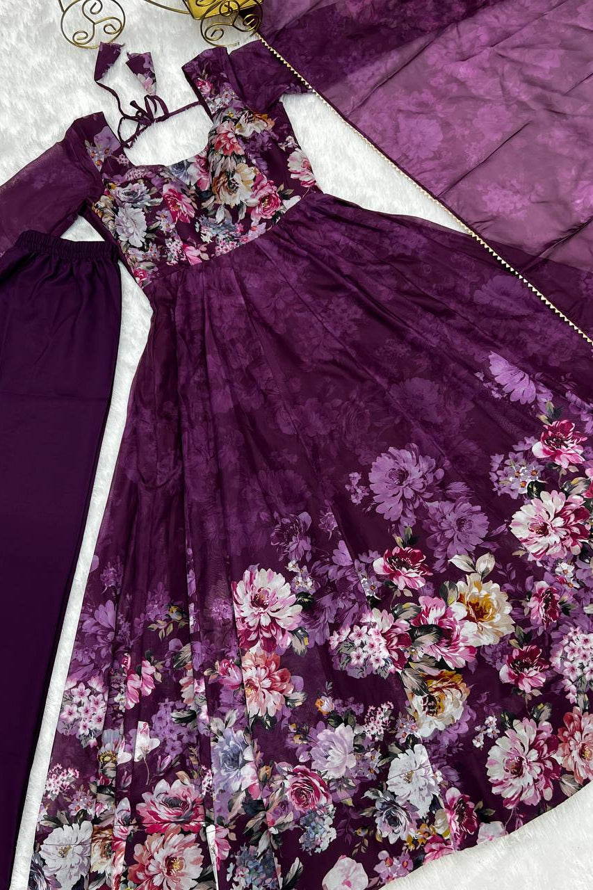 Soft Organza Silk Anarkali Gown Set with Gota Patti Dupatta & Pant