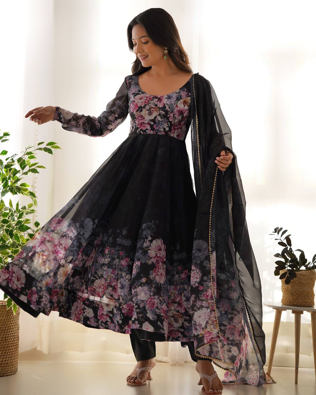 Soft Organza Silk Anarkali Gown Set with Gota Patti Dupatta & Pant