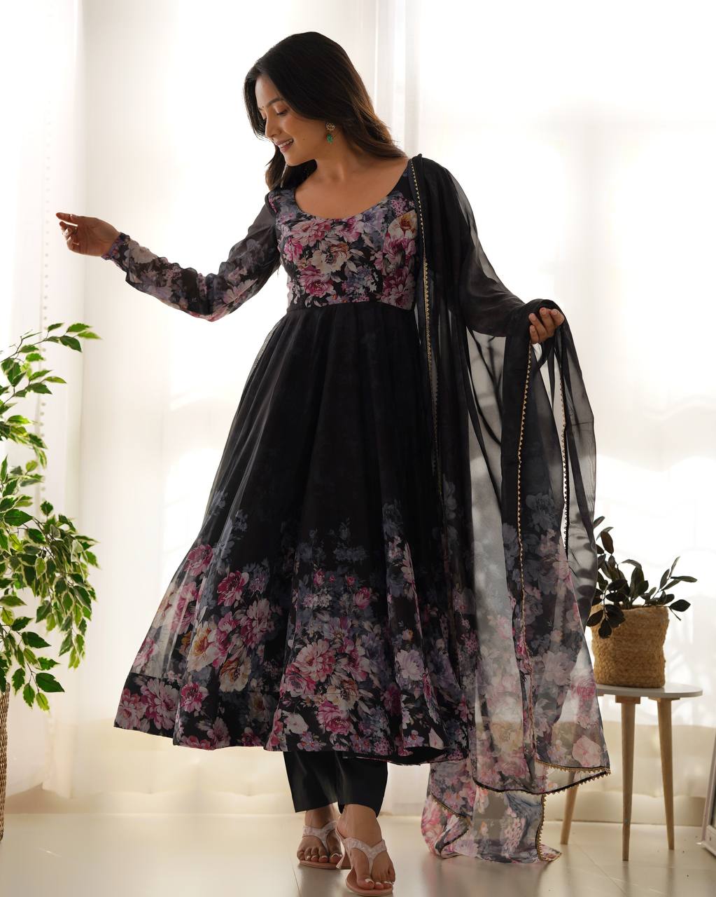Soft Organza Silk Anarkali Gown Set with Gota Patti Dupatta & Pant