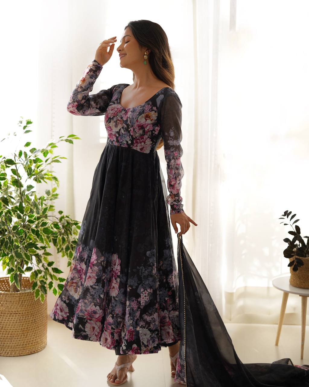 Soft Organza Silk Anarkali Gown Set with Gota Patti Dupatta & Pant