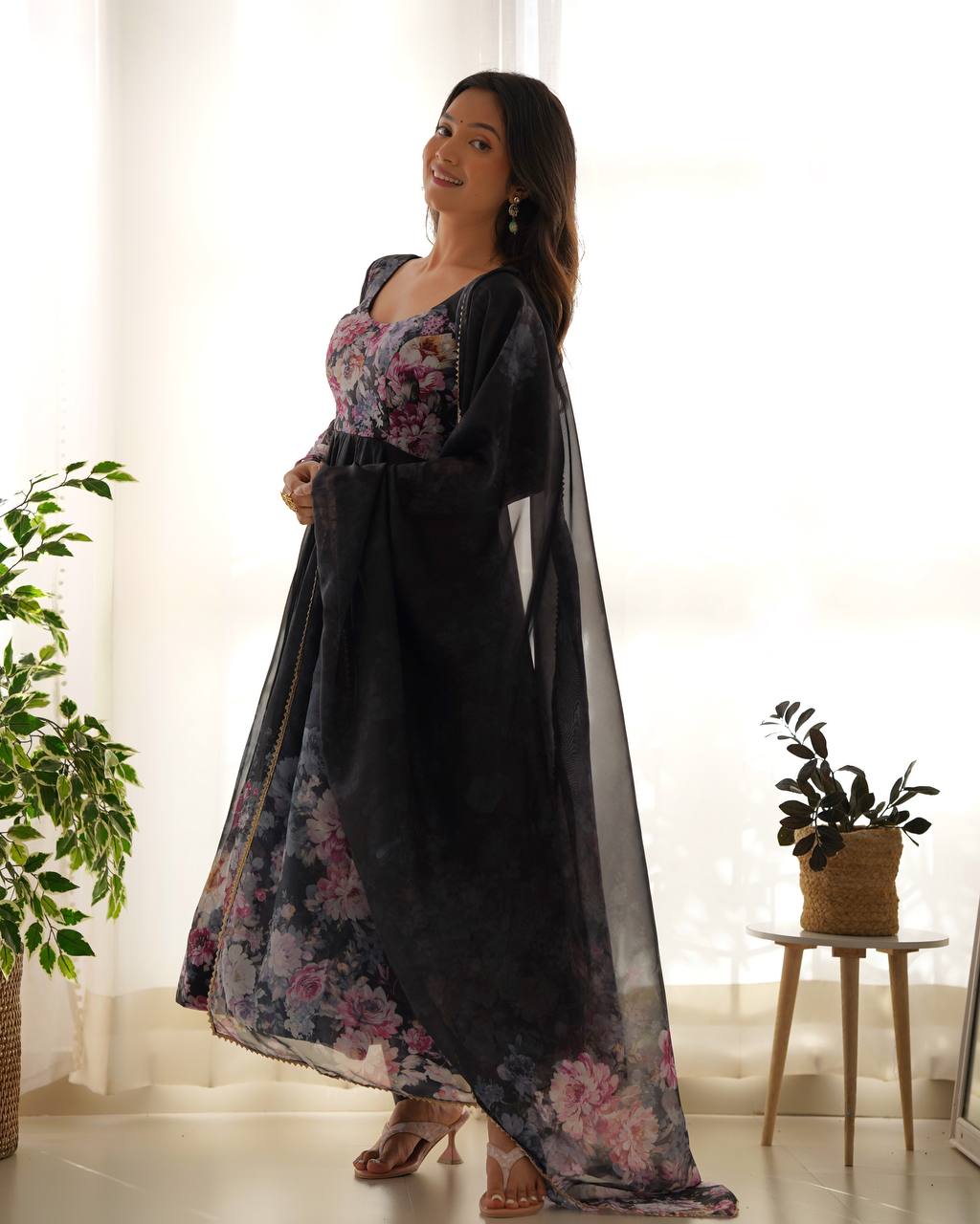 Soft Organza Silk Anarkali Gown Set with Gota Patti Dupatta & Pant