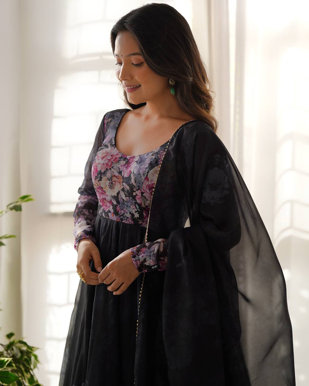 Soft Organza Silk Anarkali Gown Set with Gota Patti Dupatta & Pant