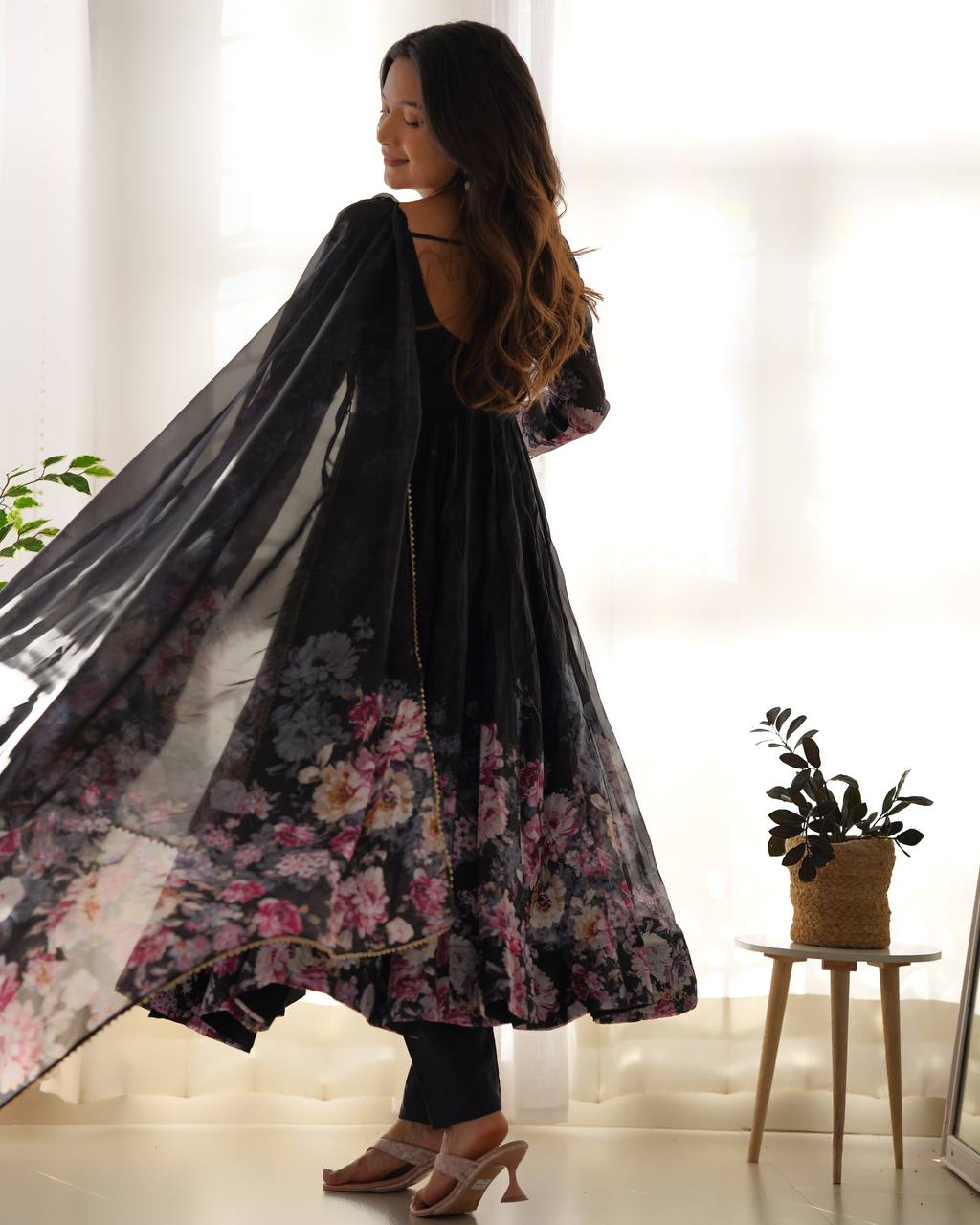 Soft Organza Silk Anarkali Gown Set with Gota Patti Dupatta & Pant