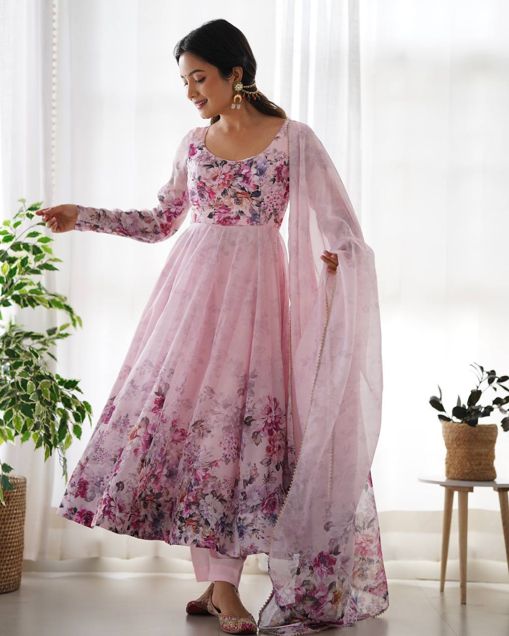 Soft Organza Silk Anarkali Gown Set with Gota Patti Dupatta & Pant