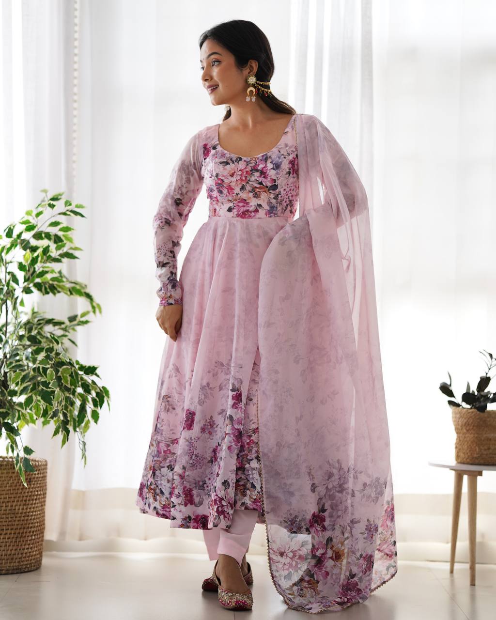 Soft Organza Silk Anarkali Gown Set with Gota Patti Dupatta & Pant