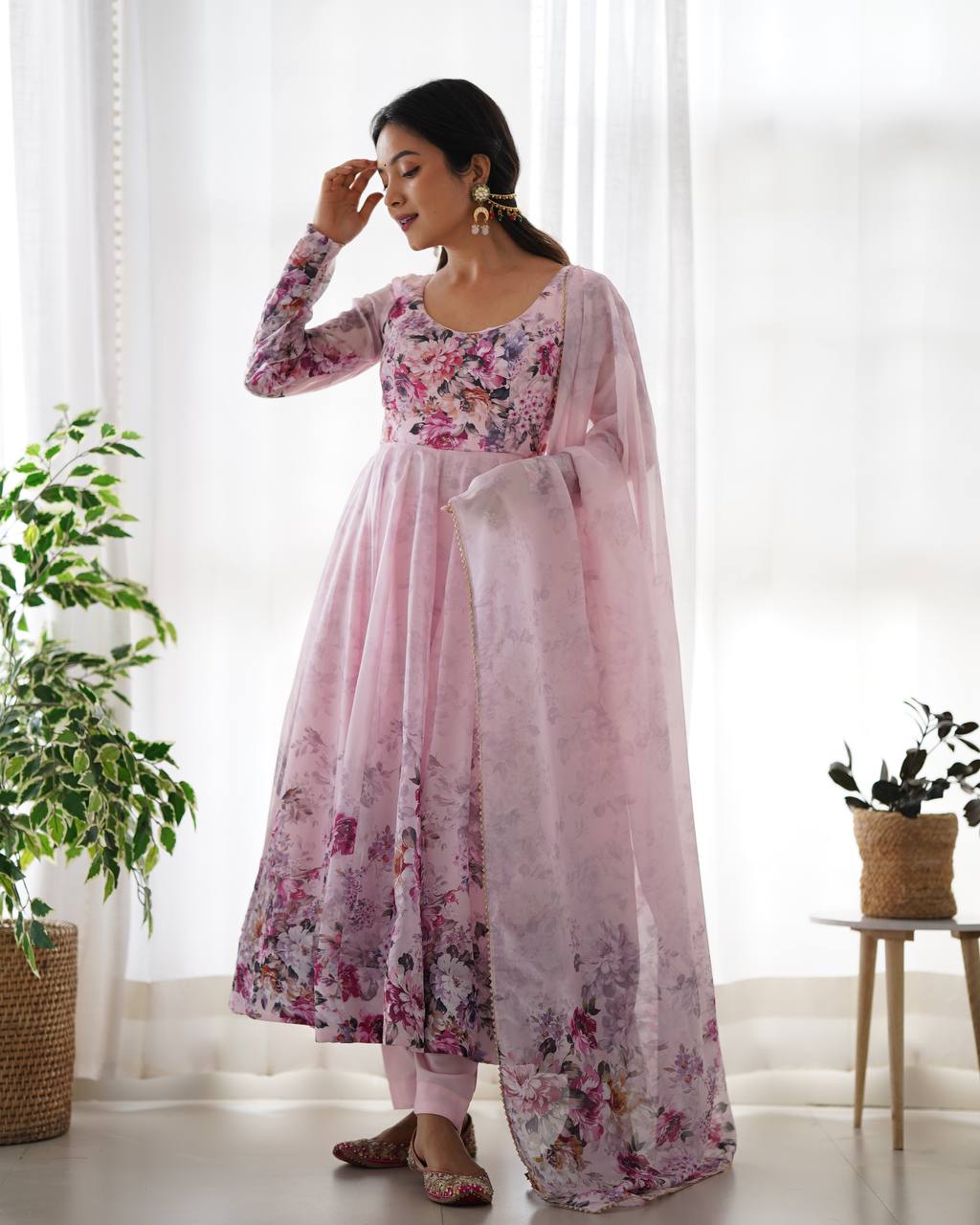 Soft Organza Silk Anarkali Gown Set with Gota Patti Dupatta & Pant