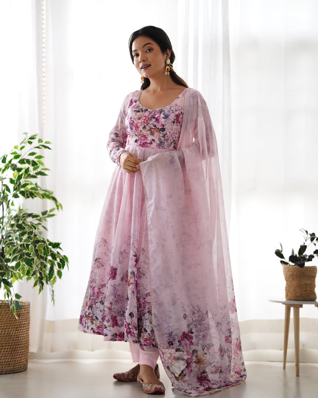 Soft Organza Silk Anarkali Gown Set with Gota Patti Dupatta & Pant