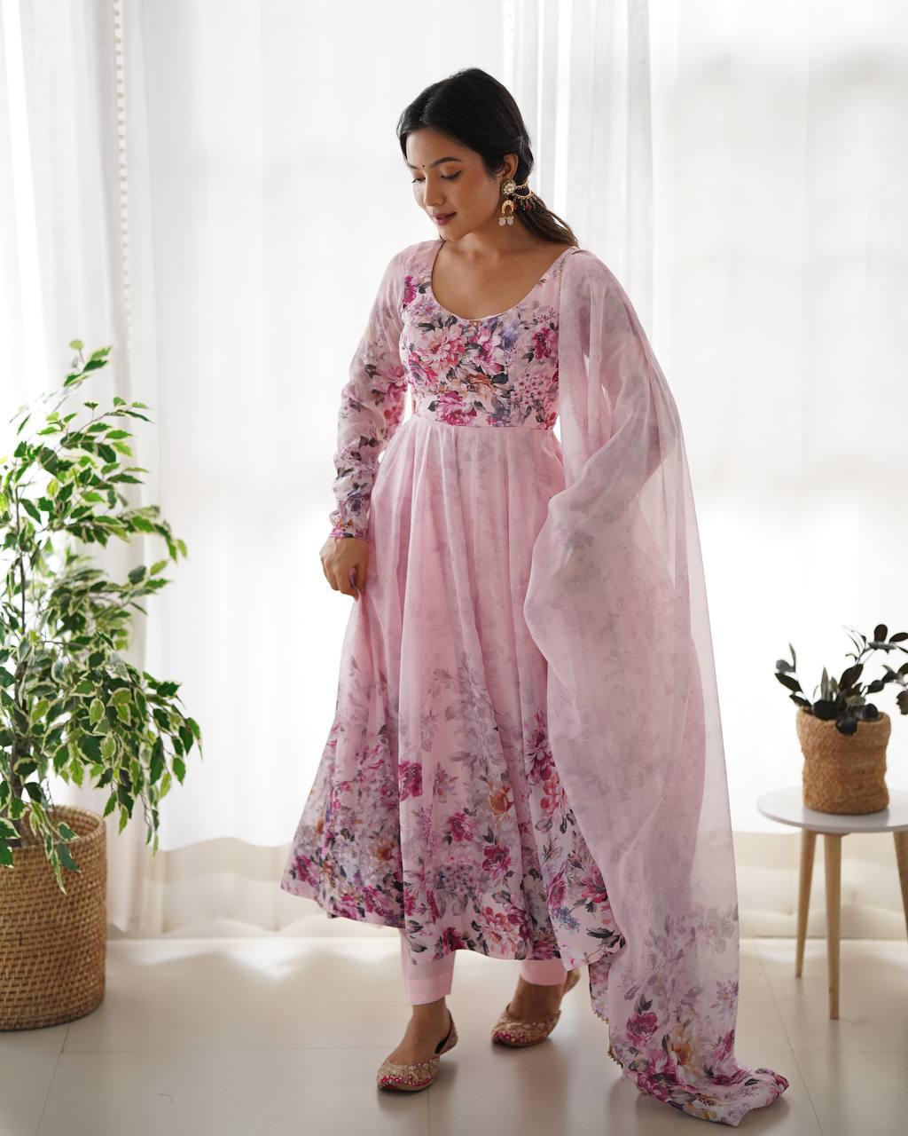 Soft Organza Silk Anarkali Gown Set with Gota Patti Dupatta & Pant