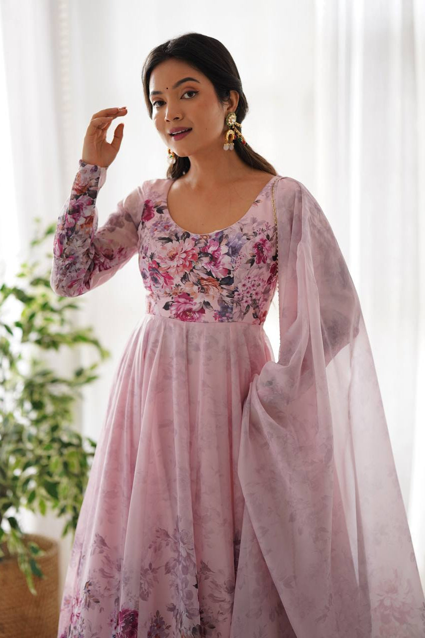 Soft Organza Silk Anarkali Gown Set with Gota Patti Dupatta & Pant