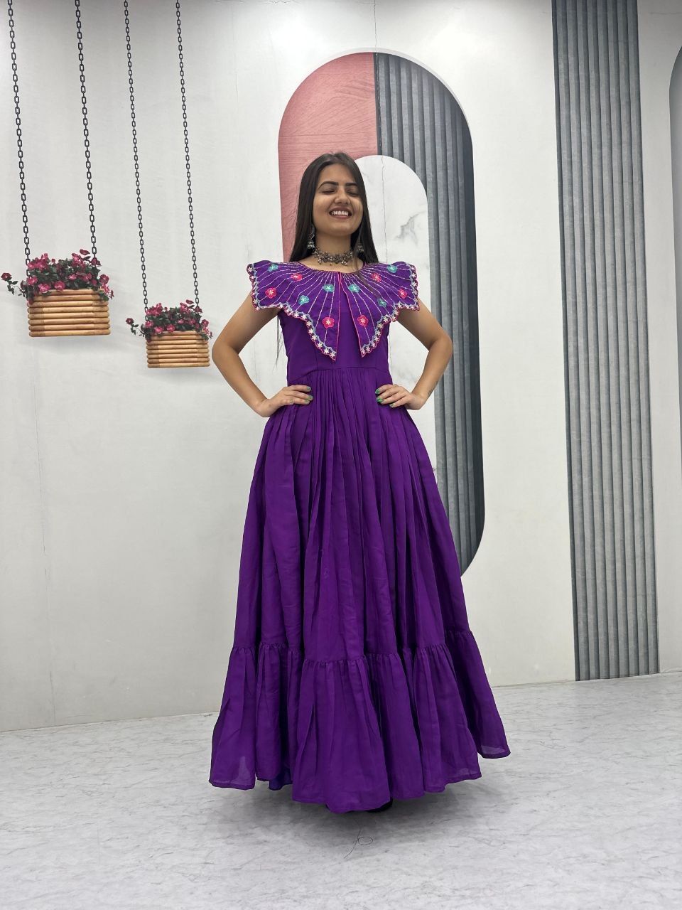 Roman Fabric Gown with Heavy Embroidery & Khatli Work