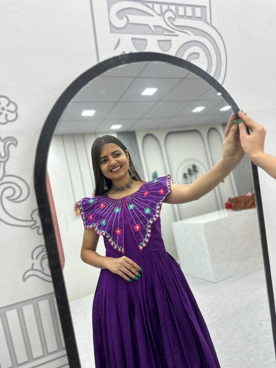 Roman Fabric Gown with Heavy Embroidery & Khatli Work