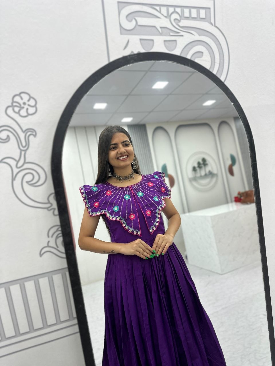 Roman Fabric Gown with Heavy Embroidery & Khatli Work