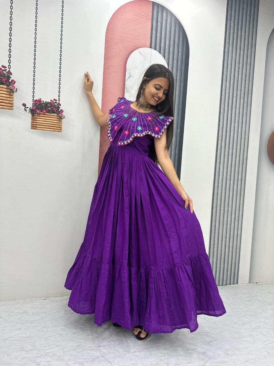 Roman Fabric Gown with Heavy Embroidery & Khatli Work