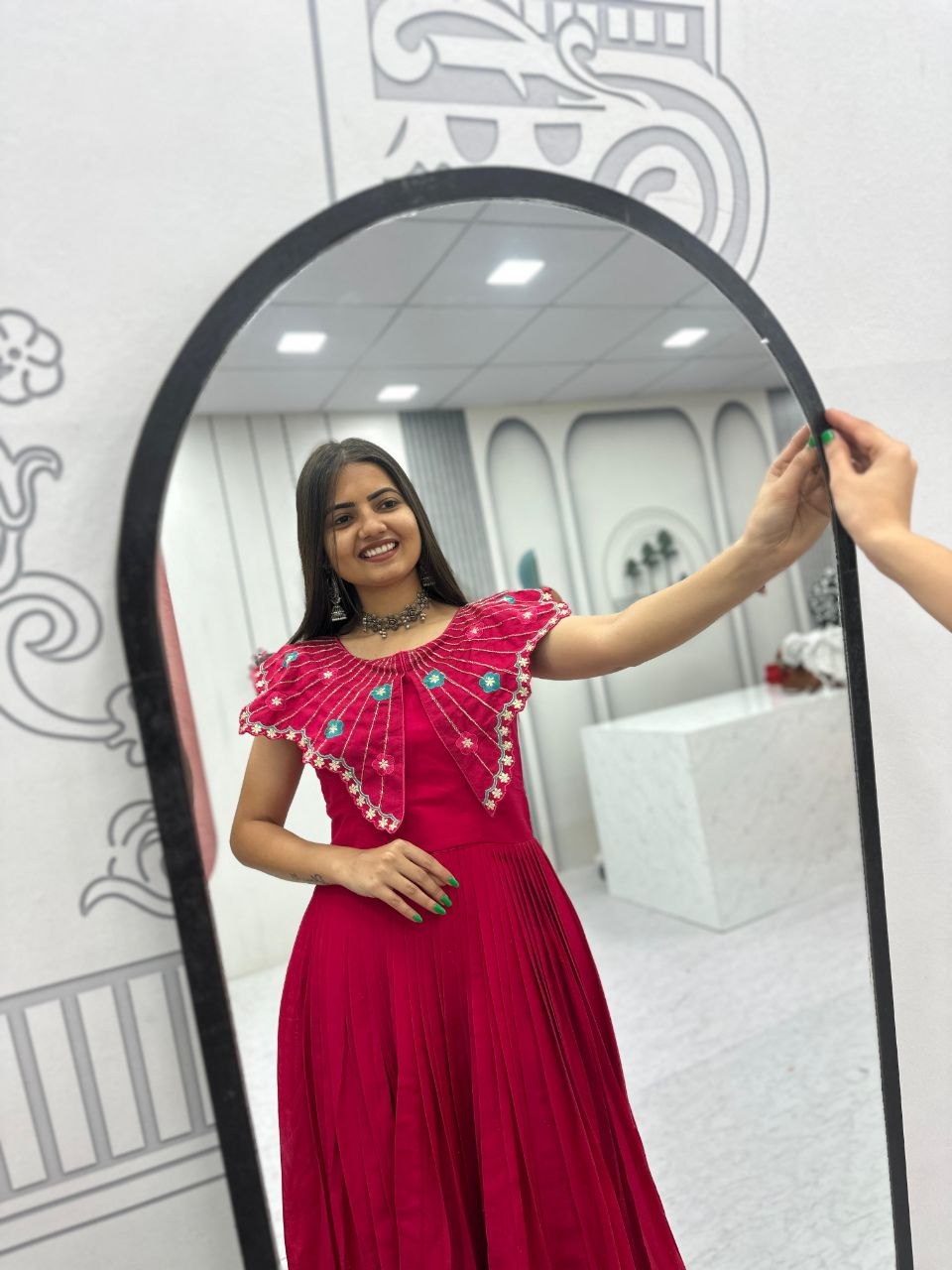 Roman Fabric Gown with Heavy Embroidery & Khatli Work