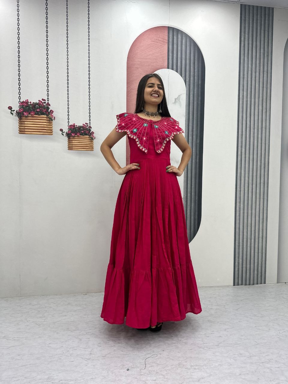 Roman Fabric Gown with Heavy Embroidery & Khatli Work