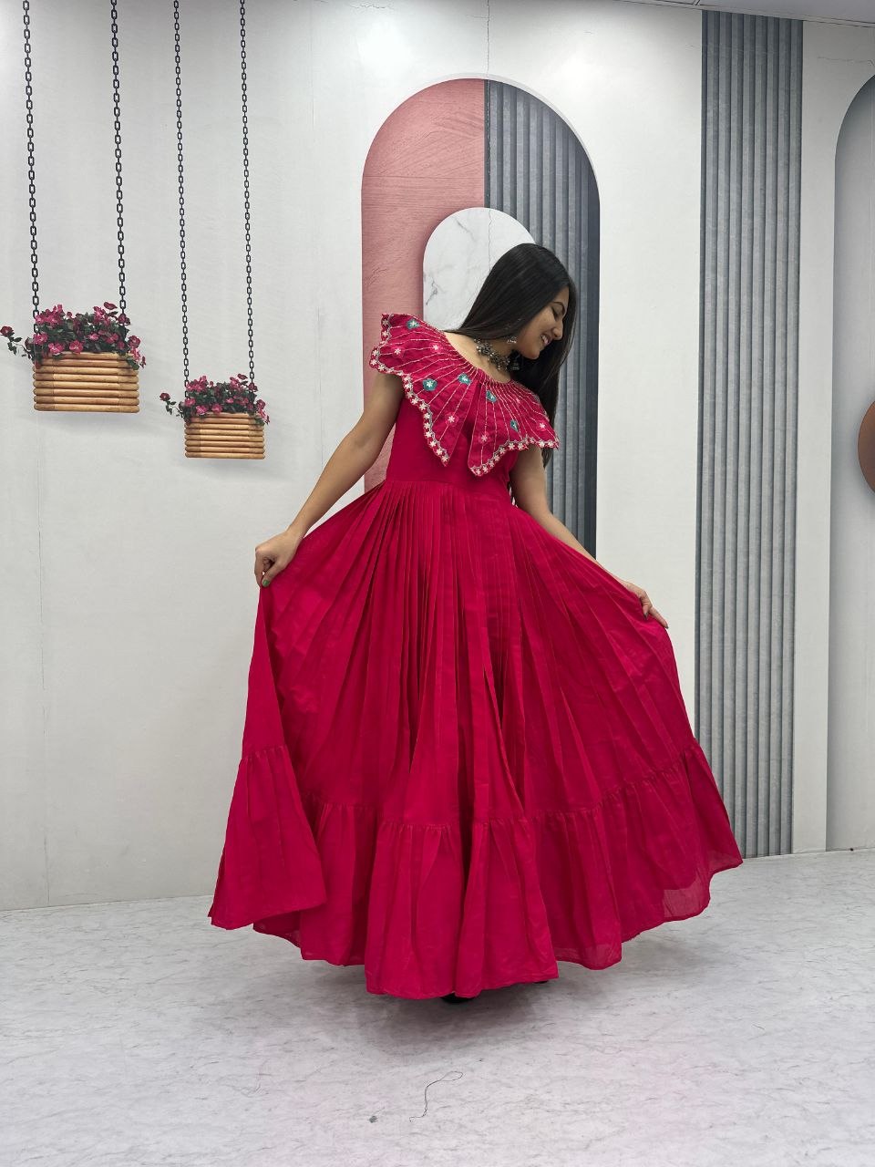Roman Fabric Gown with Heavy Embroidery & Khatli Work