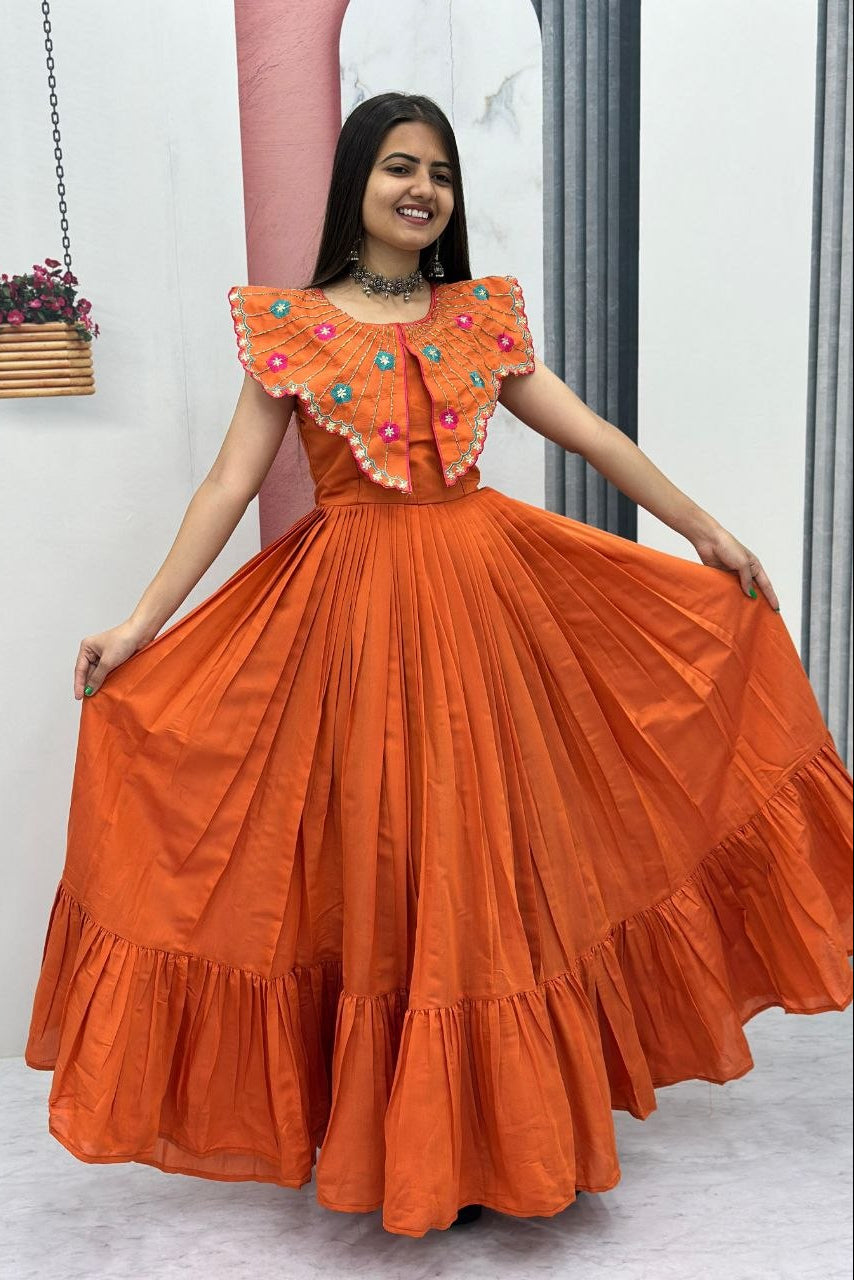 Designer Roman Fabric Gown with Heavy Embroidery & Khatli Work