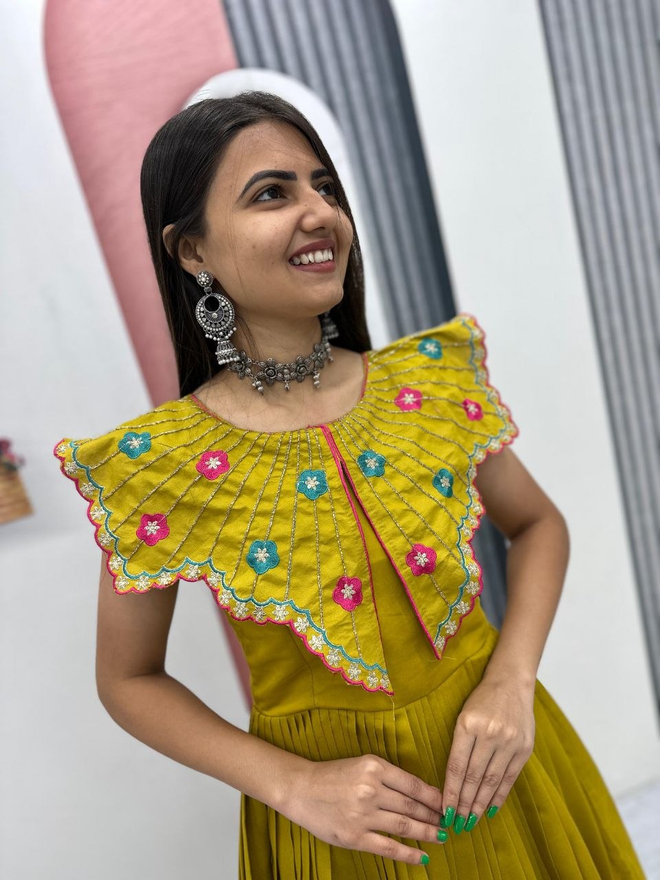 Roman Fabric Gown with Heavy Embroidery & Khatli Work