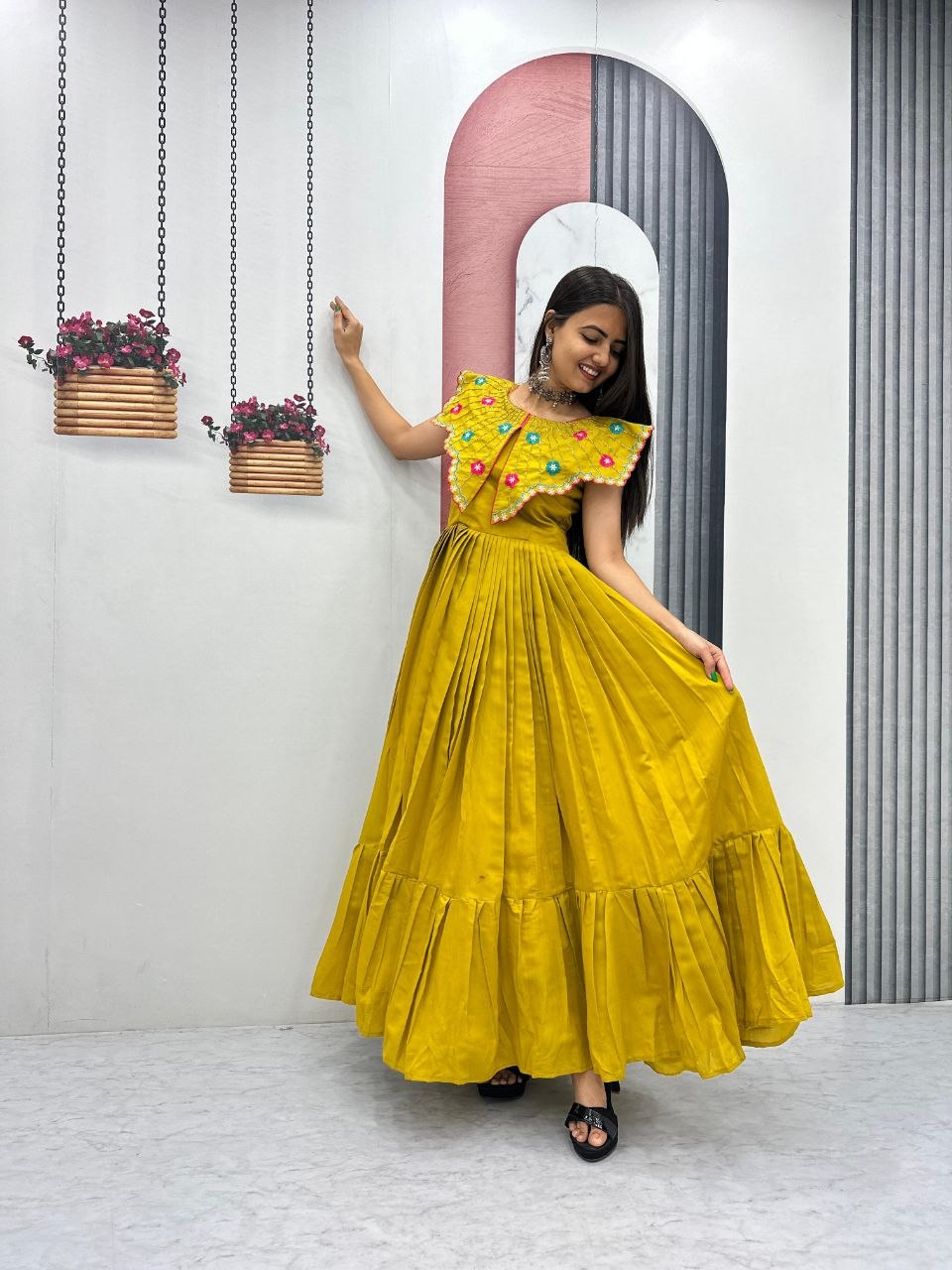 Roman Fabric Gown with Heavy Embroidery & Khatli Work