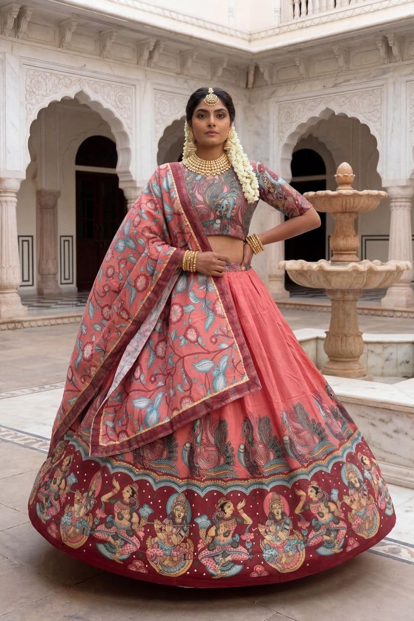Designer Crepe Lehenga Choli with Kalamkari Print