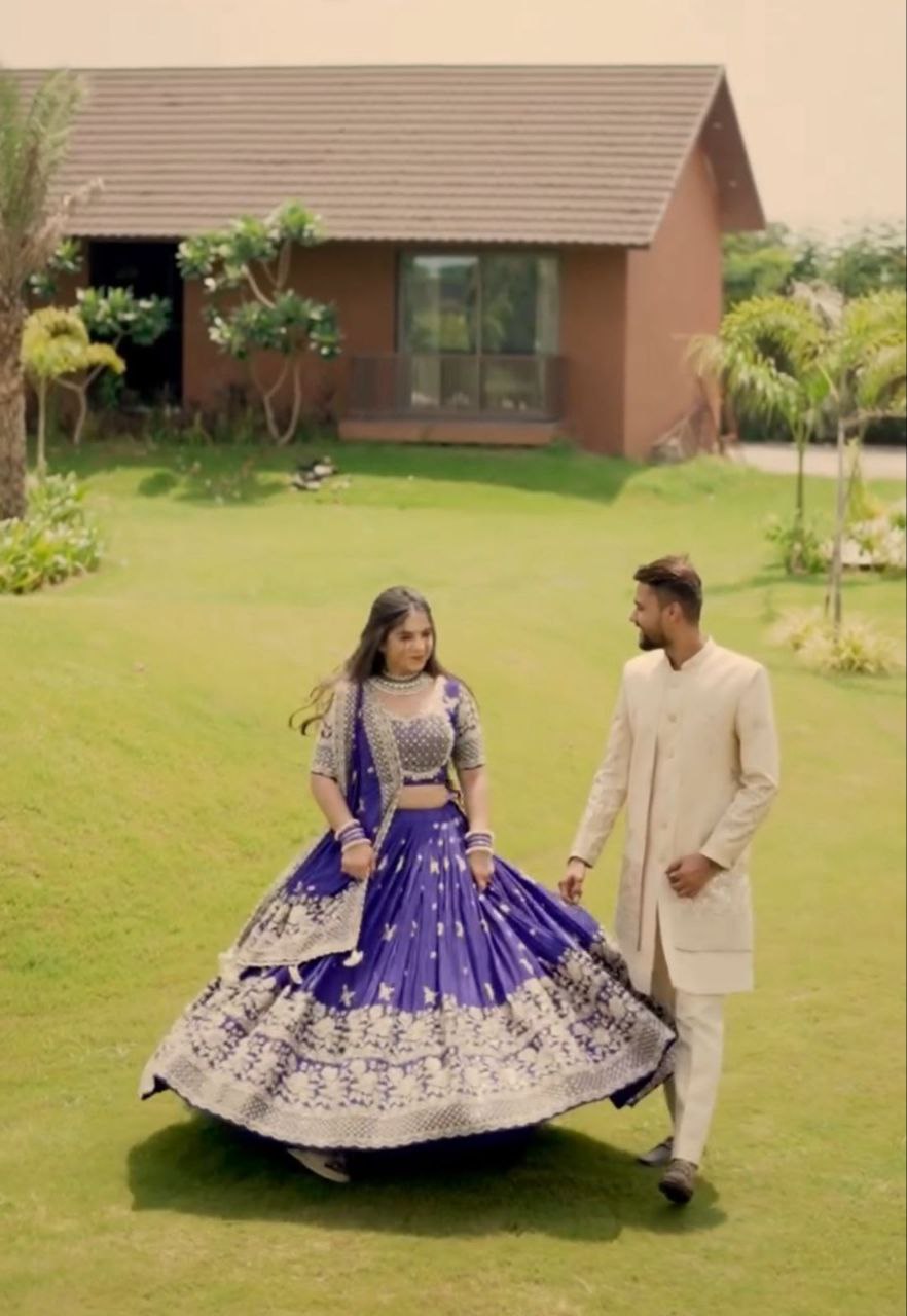 Embroidered Chinon Lehenga Choli Set with Fancy Dupatta