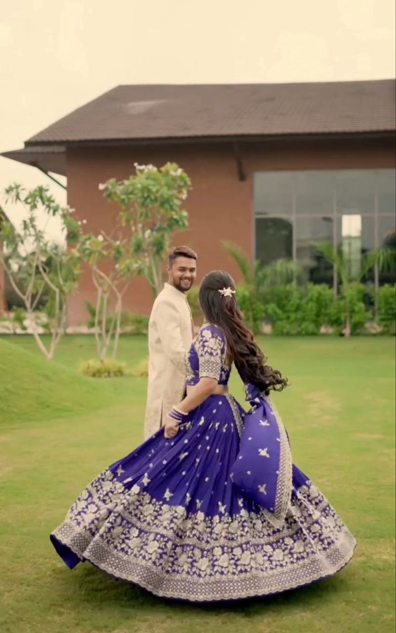 Embroidered Chinon Lehenga Choli Set with Fancy Dupatta