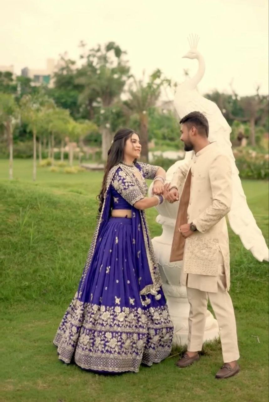 Premium Heavy Embroidered Chinon Lehenga Choli Set with Fancy Dupatta