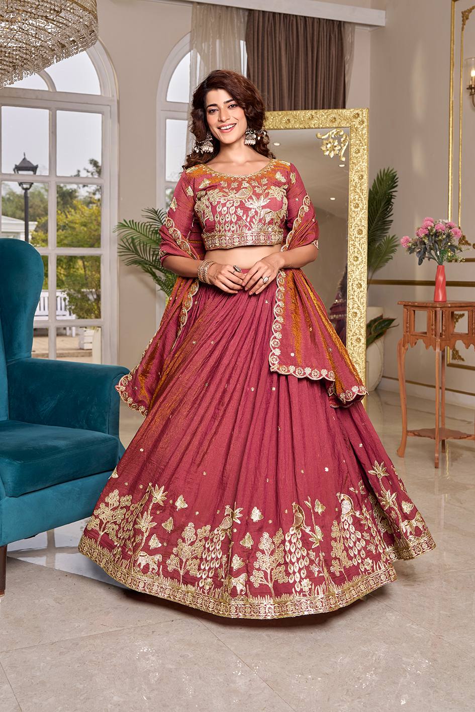 Heavy Designer NC Vichitra Lehenga Choli Set with Embroidery Sequence Work