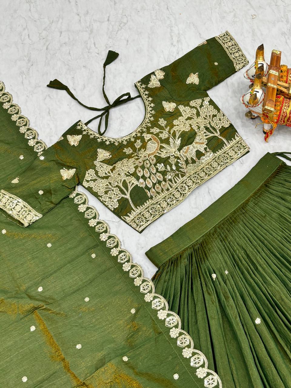 Heavy Designer NC Vichitra Lehenga Choli Set with Embroidery Sequence Work