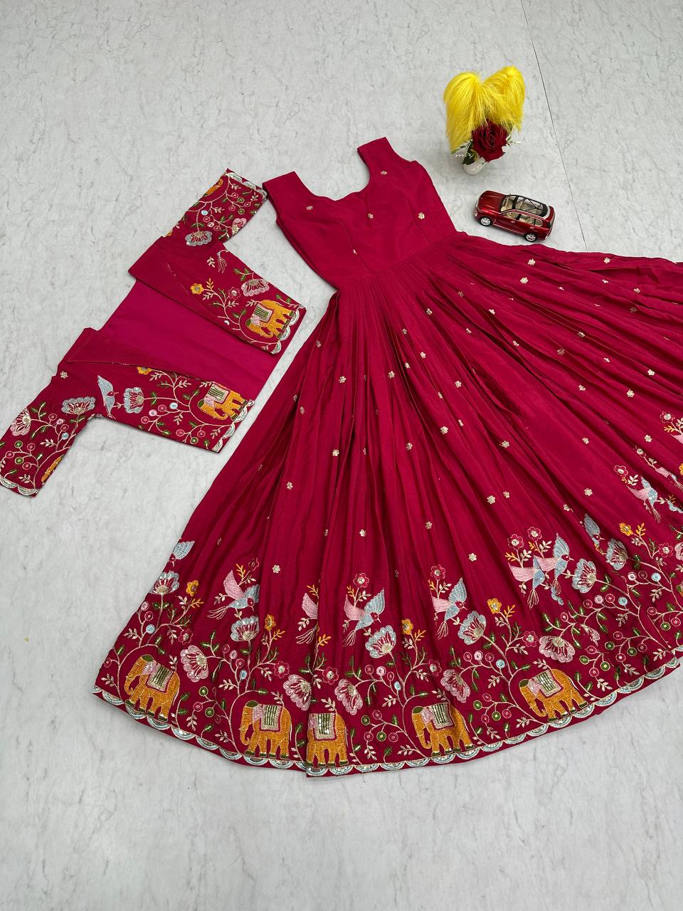 Crepe Silk Embroidered Gown with Jacket – Elegant Festive & Wedding Wear
