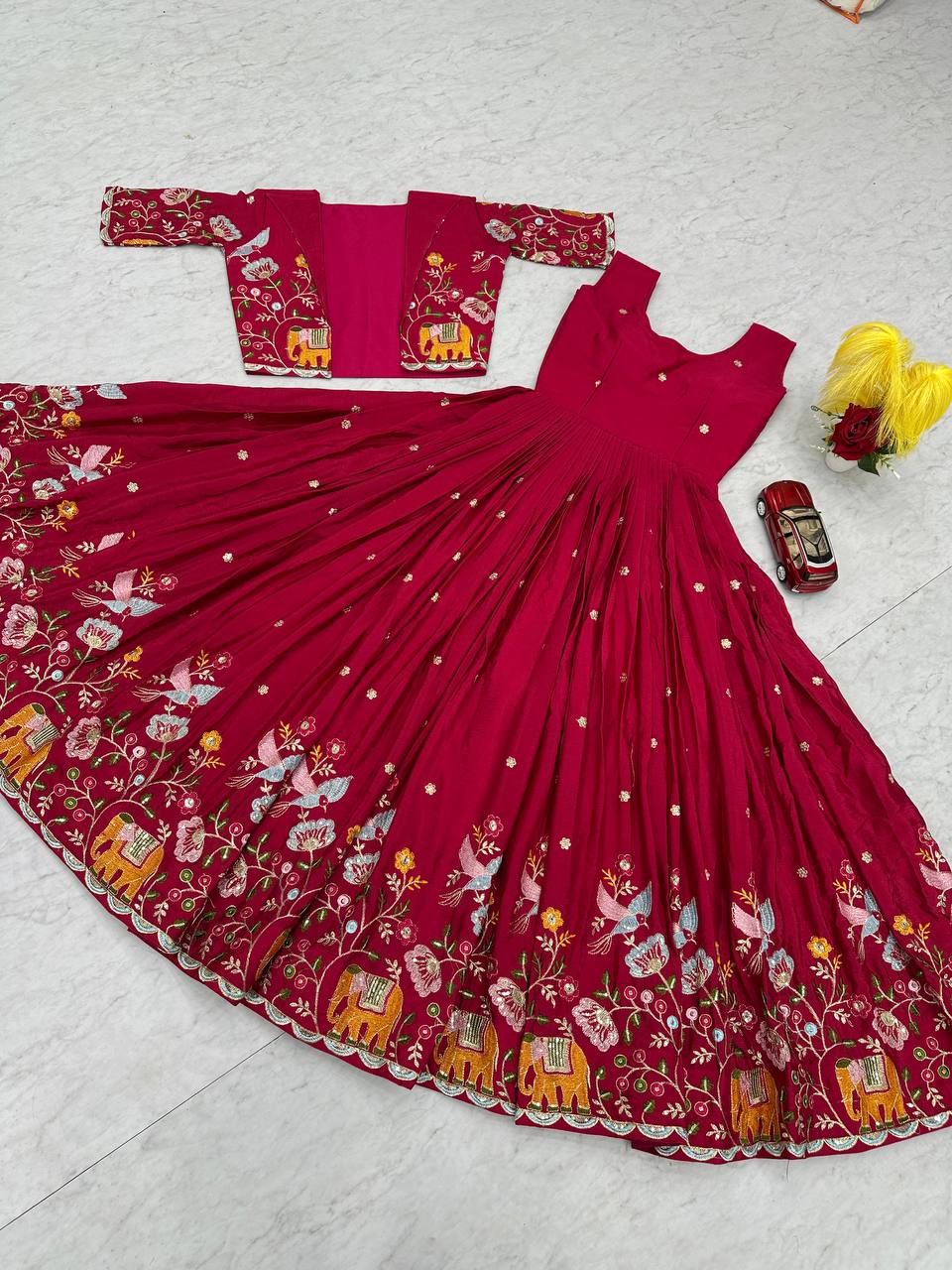 Crepe Silk Embroidered Gown with Jacket – Elegant Festive & Wedding Wear