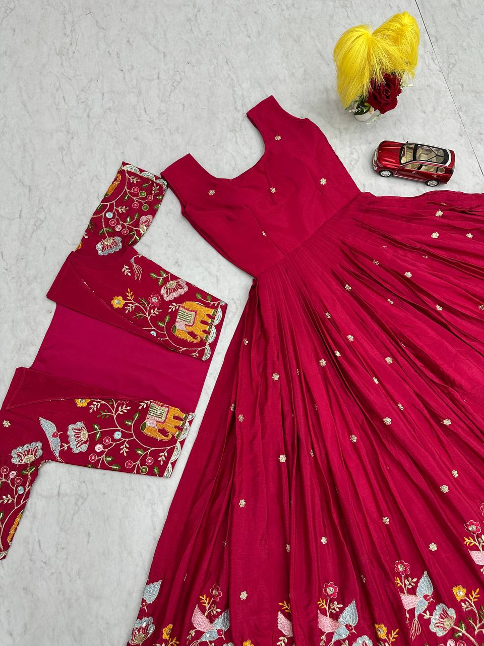 Crepe Silk Embroidered Gown with Jacket – Elegant Festive & Wedding Wear