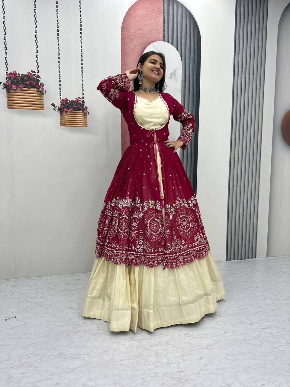 Simar Cosmos Lehenga Choli with Heavy Embroidered Shrug – Fully Stitched Festive Wear Set